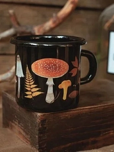Кружка эмалированная «Мухоморы», чёрная, 400 мл