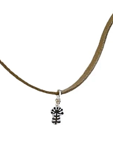 Кулон ручной работы на кожаном ремешке Цветок с шариками и листиками, нейзильбер