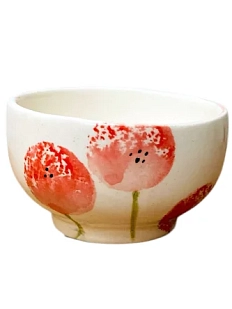 Пиала ручной работы Катя Вебер Красные одуванчики, белая, керамика, 125 мл
