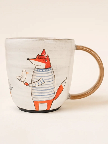 Кружка ручной работы Ким керамика с росписью Лис и чайки, керамика, 450 мл, фото 1.