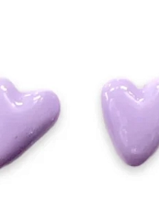 Серёжки-гвоздики Радость Рядом Сердечки, полимерная глина, сиреневые