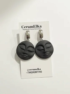 Серьги КерамЕлКа «Большие лица», фарфор, чёрные, матовые