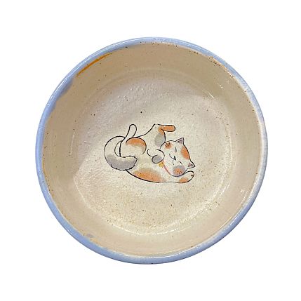 Миска ручной работы «Игривый котик», голубая, керамика, 14 см, фото 1.