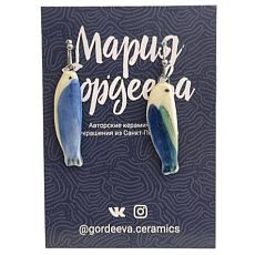 Серьги-конго «Рыбки», керамика, белые с синим