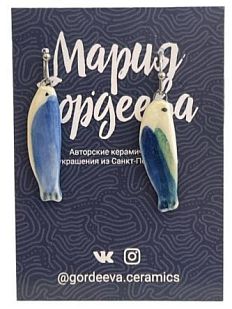 Серьги-конго «Рыбки», керамика, белые с синим