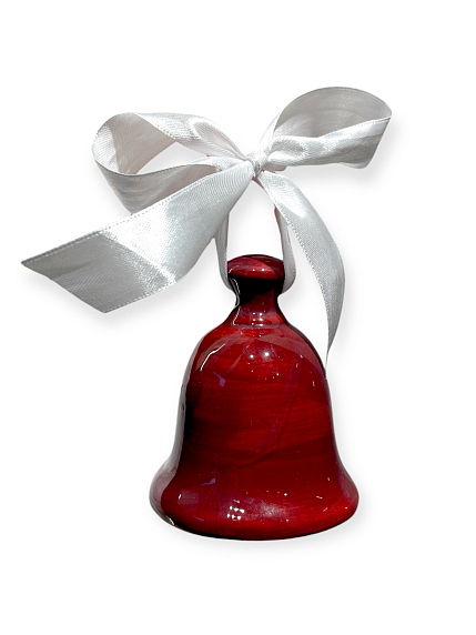 Ёлочная игрушка колокольчик, винный, керамика, фото 1.