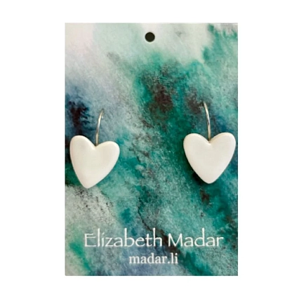 Серьги Elizabeth Madar Сердечки, керамика, молочные, фото 2.