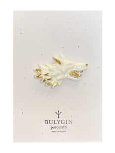 Брошь ручной работы Bulygin «Волк», фарфор, бело-золотистая