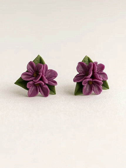 Серьги-гвоздики Подарки руками «Сирень», полимерная глина, фото 2.