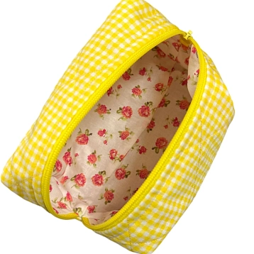 Косметичка ручной работы АМИ (Ami lé sac) «Moyen», жёлтая мелкая клетка, фото 4.