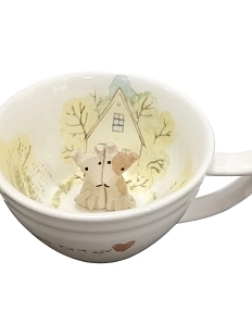 Чашка для чая ручной работы Мадам де Тюль с фигуркой внутри Пара собачек, фарфор, 250 мл