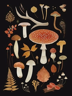 Открытка «Лесные находки», черная, Дворникова Александра