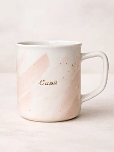 Кружка ручной работы Анна Герман с надписью и звёздами «Сияй», бело-розовая, фарфор, 450 мл