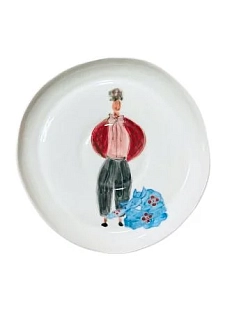 Тарелка ручной работы Донышко-горлышко «Мужчина Веня и собака Прохор», белая, керамика, 18 см
