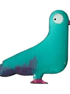 Брошь ручной работы «Голубь», синяя, дерево