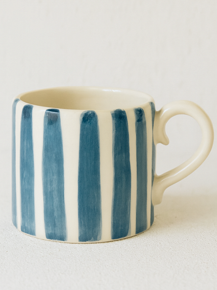 Кружка ручной работы прямая «Синие полоски», полуфарфор, 250 мл, фото 1.