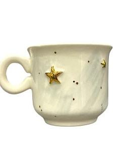 Кружка ручной работы Анна Герман с золотыми звёздочками, бело-голубая, фарфор, 120 мл