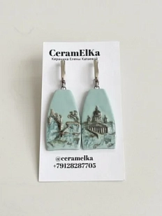 Серьги КерамЕлКа «Городские очертания», фарфор, мятные