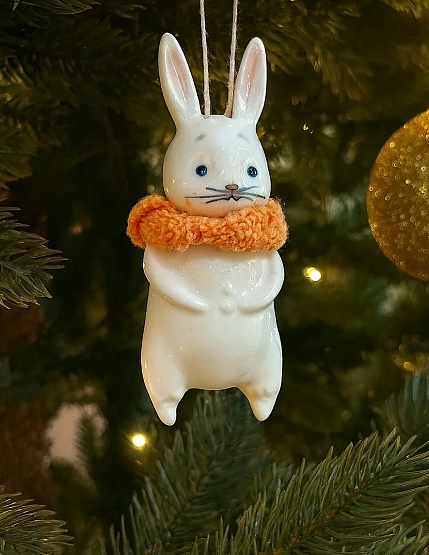 Ёлочная игрушка Ким керамика «Зайчик», 12 см, фарфор, фото 3.