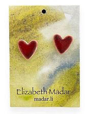 Серёжки-гвоздики Elizabeth Madar Сердечки, керамика, бордовые