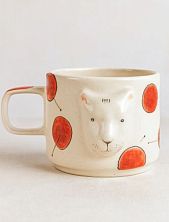 Кружка ручной работы Кот с вишенками, керамика, 250 мл