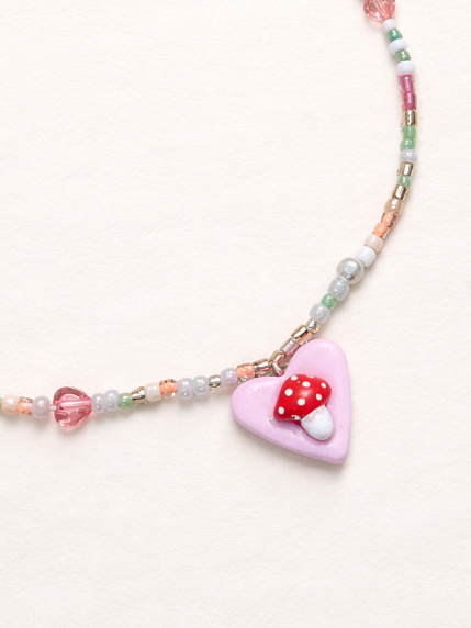 Чокер ручной работы Радость Рядом с сердечком «Мухомор», полимерная глина, бисер, фото 1.