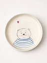 Тарелка ручной работы НАДО ЖЕ с росписью «Мишка в тильняшке», белая, керамика, 14 см, превью фото 1