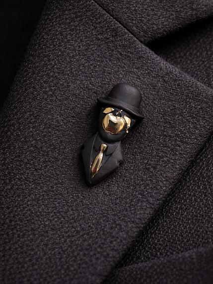 Брошь ручной работы Bulygin «Магритт», фарфор, чёрно-серебристая, фото 5.