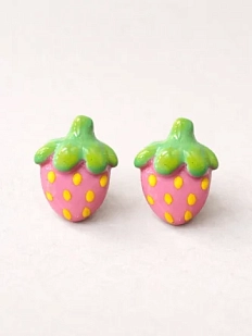 Серёжки-гвоздики Радость Рядом «Клубнички», полимерная глина, розовые