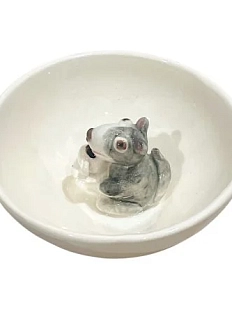 Пиала ручной работы АН2К с фигуркой внутри Собачка с чашкой, керамика, 10,5 см