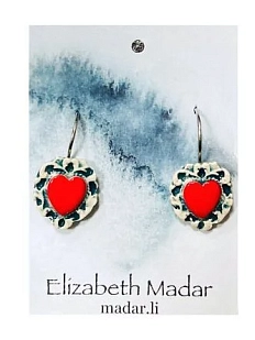 Серьги Elizabeth Madar Сердца с орнаментом, красные, керамика