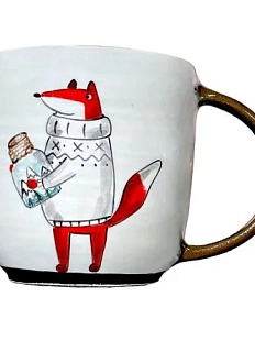 Кружка ручной работы Ким керамика с росписью Лис с баночкой воспоминаний, керамика, 450 мл