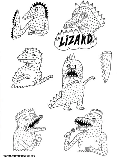 Стикерпак Валя Карнавалова «Lizard», чёрно-белый, 7 наклеек