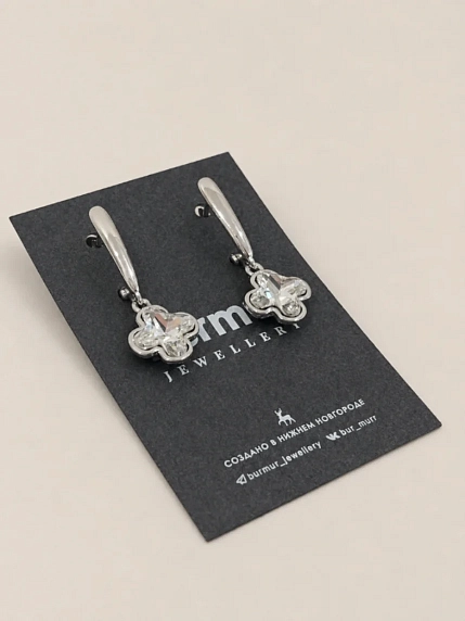 Серьги-конго Бур.Мур «Clover», родированная латунь, фианиты, фото 3.