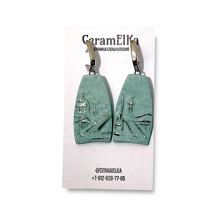 Серьги КерамЕлКа «Городские очертания», фарфор, мятные, фото 2.