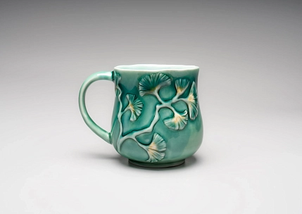 Кружка ручной работы Керамика Александры Пылиной «Гинкго», фарфор, 300 мл, фото 1.