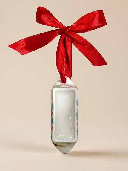 Ёлочная игрушка конфета «Полоски» красно-голубая, белая керамика, фото 3.