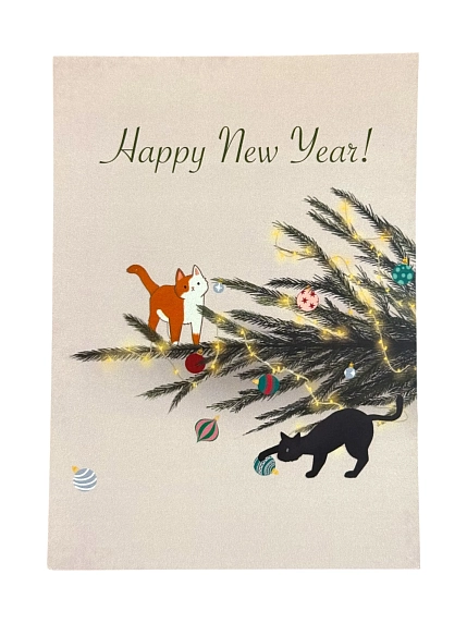 Открытка новогодняя «Happy New Year», розовая, А6, фото 1.