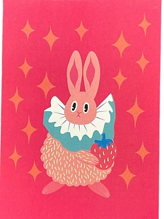 Открытка Валя Карнавалова «Кролик с клубникой», односторонняя, А6