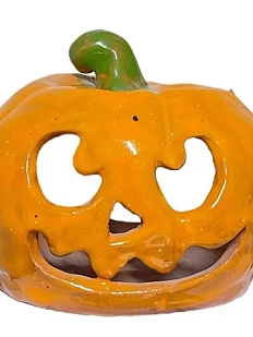 Подсвечник ручной работы Тыква, оранжевая, керамика, 12 см