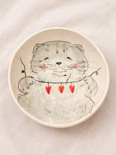 Пиала ручной работы НАДО ЖЕ с росписью «Кот с гирляндой», белая, керамика, 13 см