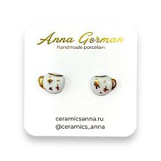 Серёжки-гвоздики «Кружечки со звездами», фарфор