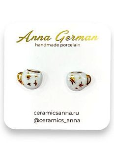 Серёжки-гвоздики «Кружечки со звездами», фарфор