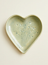 Тарелка ручной работы в форме сердечка с оттиском трав, керамика, зелёная, 12см, превью фото 1