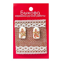 Серьги ручной работы «Красные цветы»‎, фарфор и золото