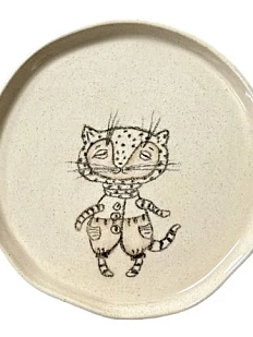 Тарелка ручной работы «Котик в комбинезоне» , керамика, 15 см