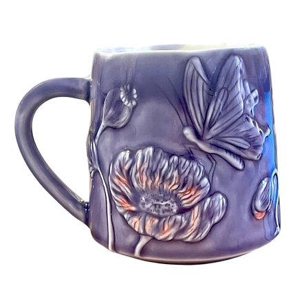 Кружка ручной работы Керамика Александры Пылиной «Бабочка», фиолетовая, фарфор, 430 мл, фото 1.