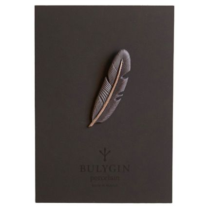 Брошь ручной работы Bulygin «Перо», фарфор, чёрно-серебристая, фото 2.