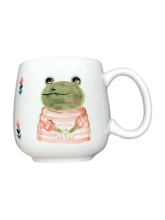 Кружка ручной работы Ким керамика с росписью Лягушка с розовыми цветочками, фарфор, 350 мл