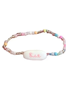 Браслет ручной работы Радость Рядом с надписью «Бля», розовый, бисер, полимерная глина